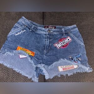 Vtg Hersheys 80s Demin Shorts Embroidered Reeses Kiss Twizzlers Logo Stretch 27